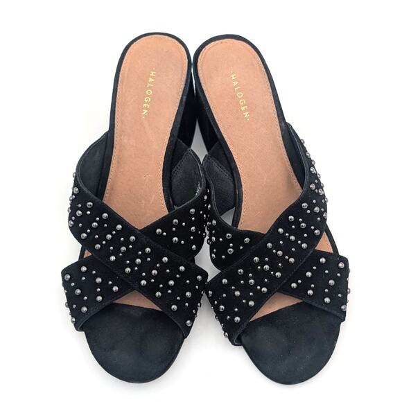 Halogen Fable Studded Slide Black Suede Sandals Women's Size US10M EU41 - Picture 3 of 7